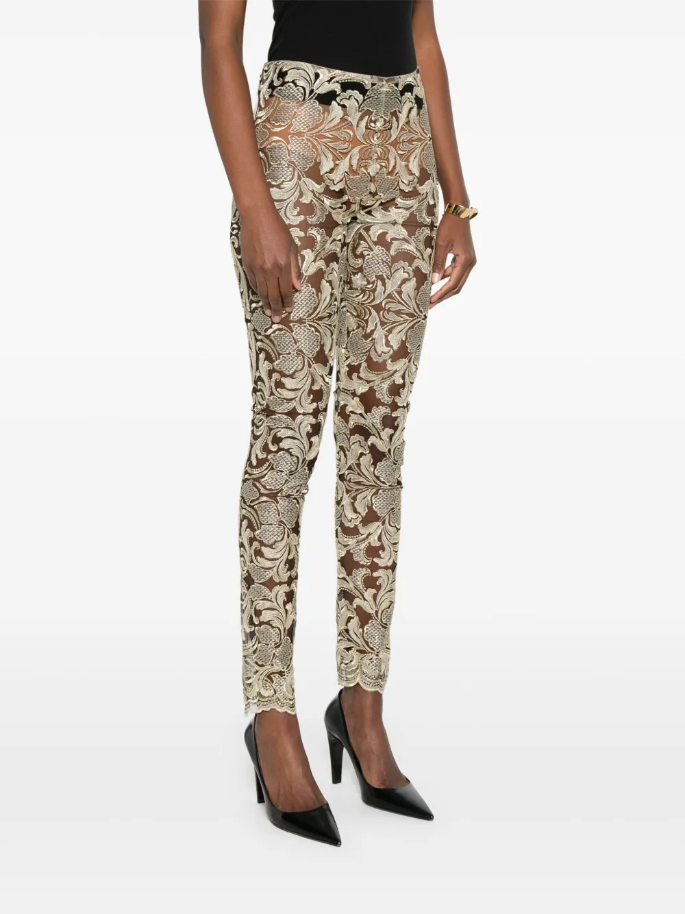 Gemy Maalouf Broek met bloemenkant Beige