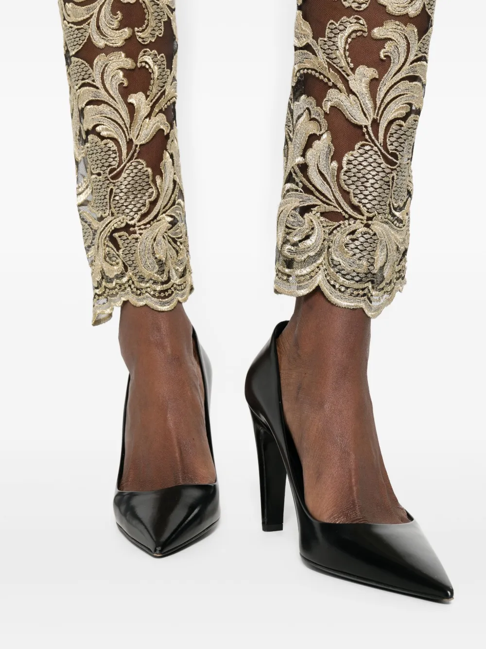 Gemy Maalouf Broek met bloemenkant Beige