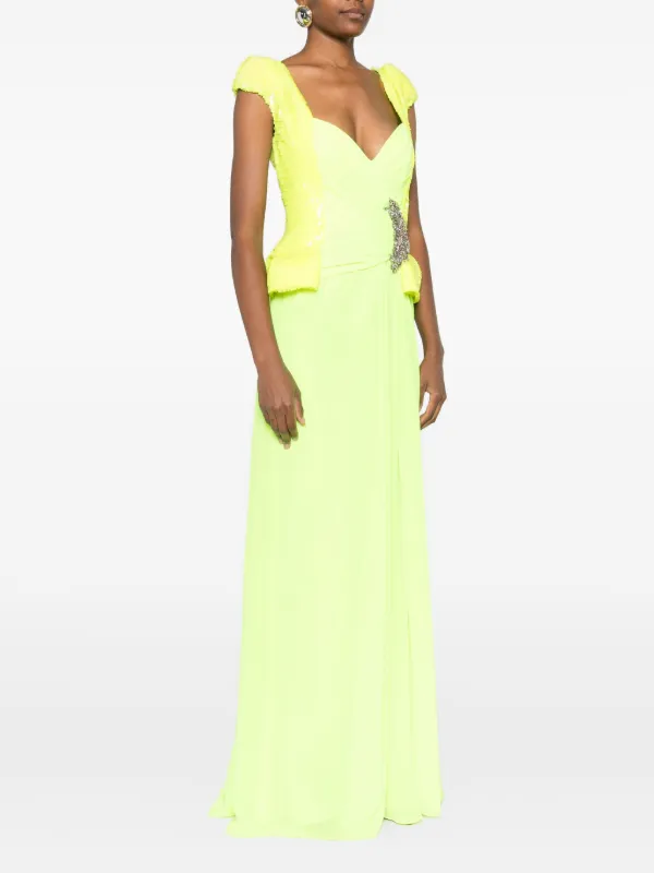 Gemy Maalouf Sequin-embellished Bodice Skirt - Green
