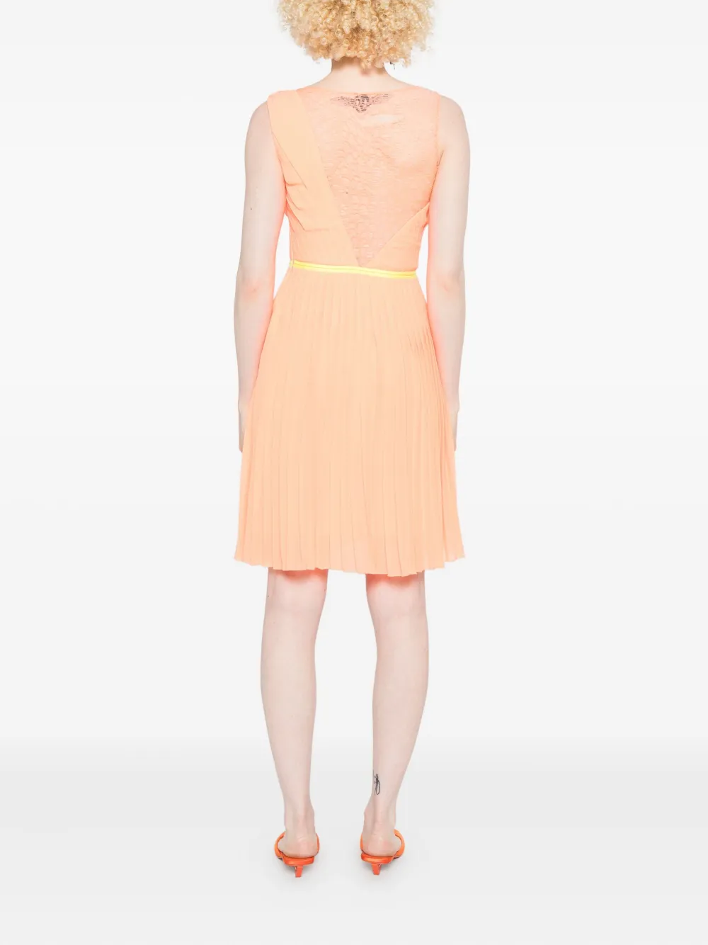 Gemy Maalouf Geplooide mini-jurk met kanten vlakken Oranje