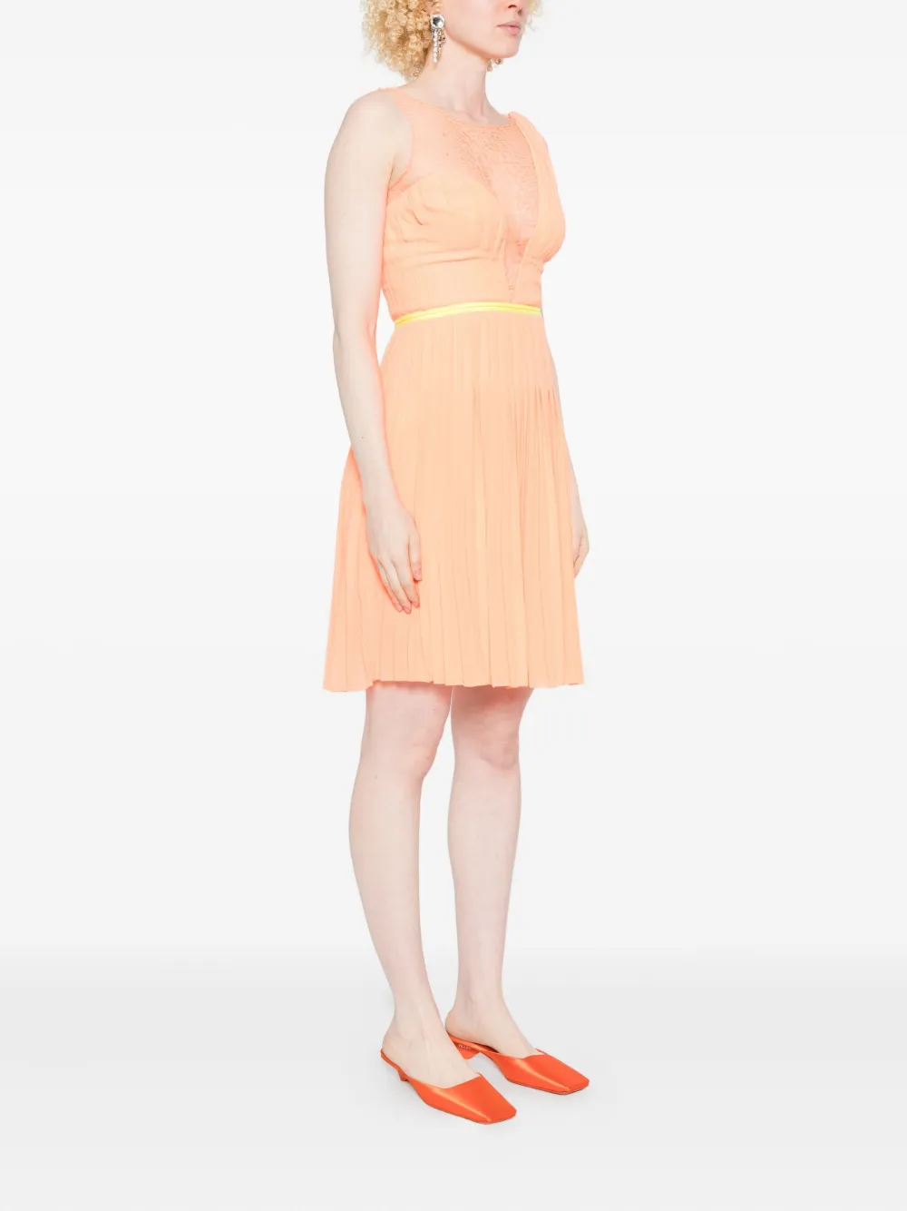 Gemy Maalouf Geplooide mini-jurk met kanten vlakken Oranje