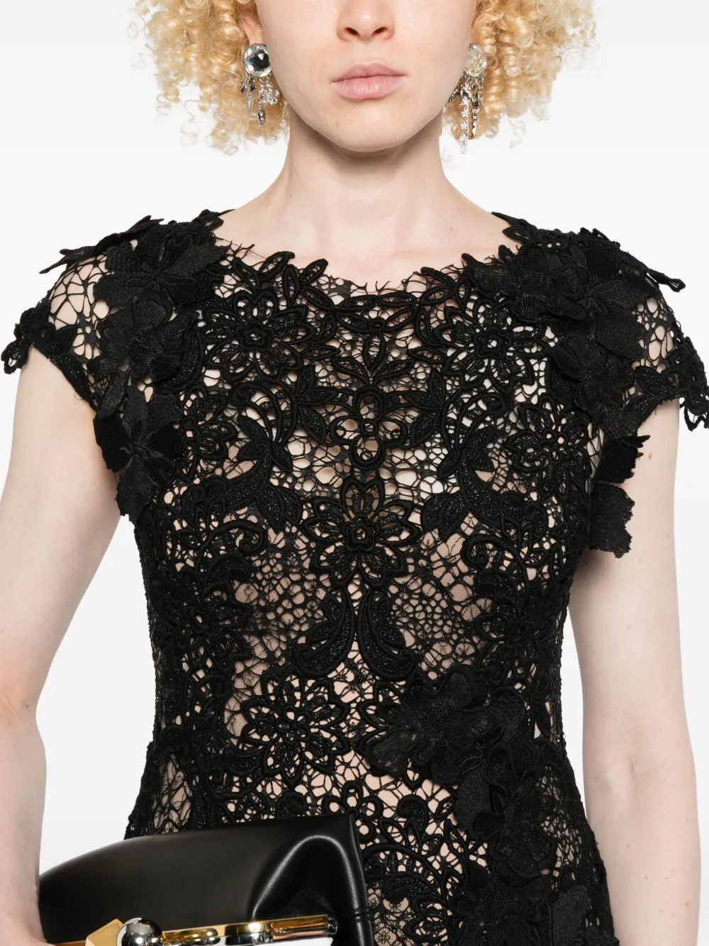 Gemy Maalouf Mini-jurk met bloemenkant Zwart