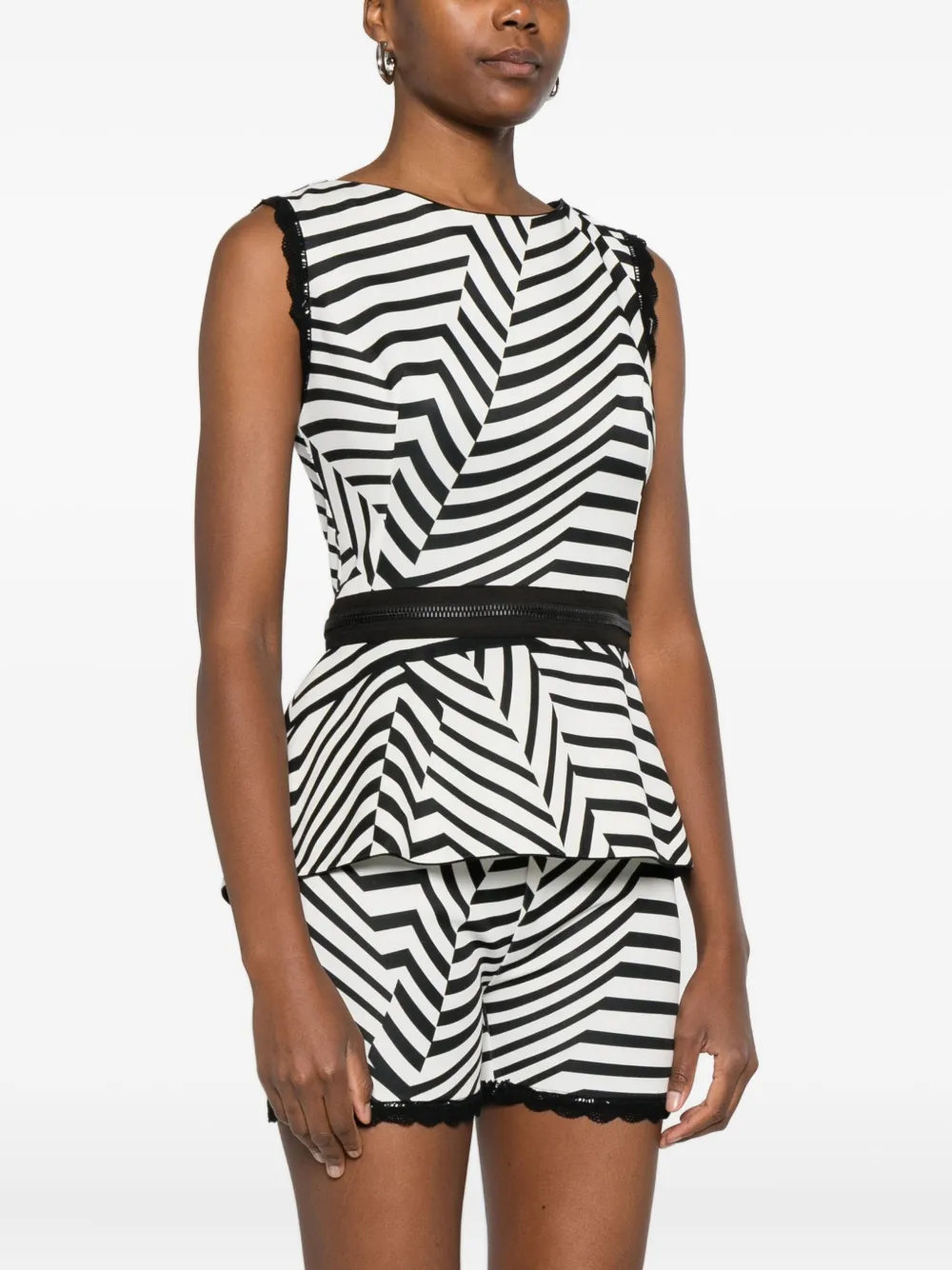 Gemy Maalouf Striped Ruffled Top In Black
