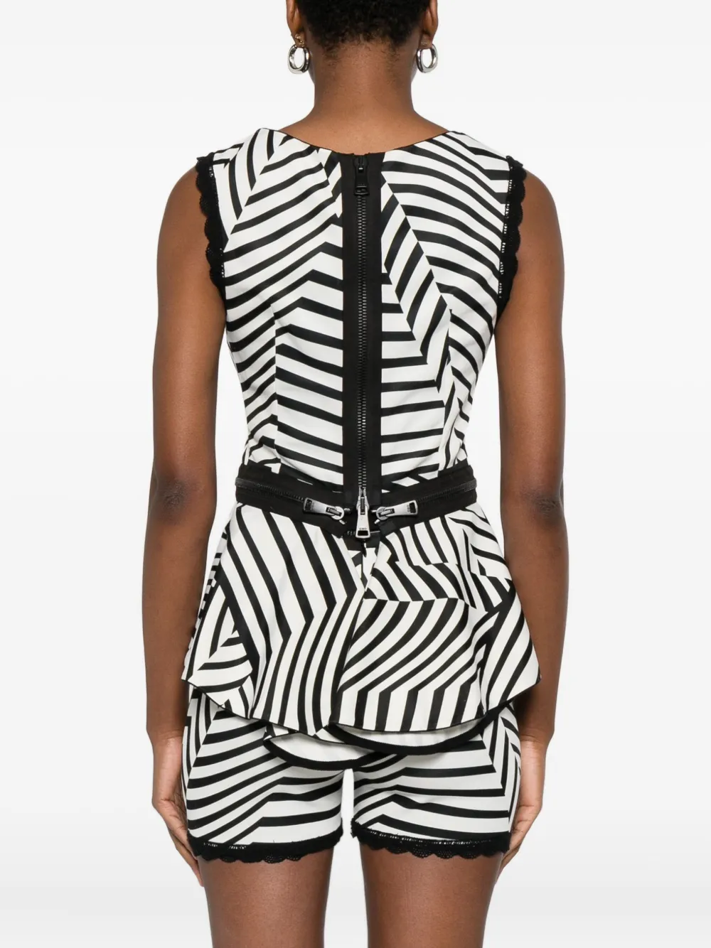 Gemy Maalouf Striped Ruffled Top In Black
