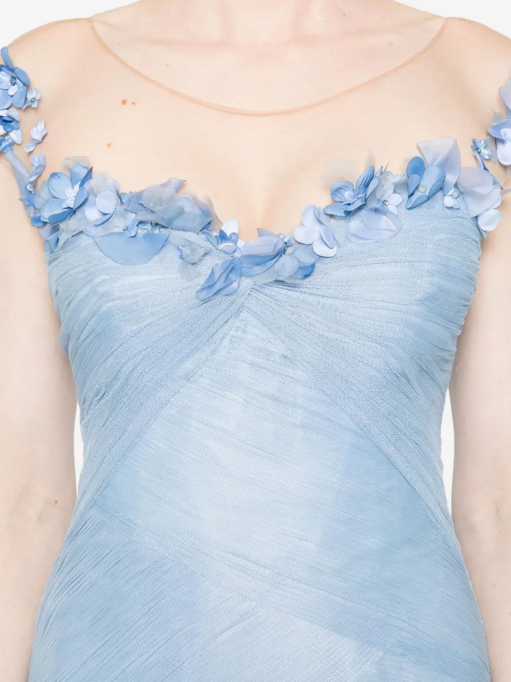 Gemy Maalouf Gelaagde tulen maxi-jurk verfraaid met bloemen Blauw