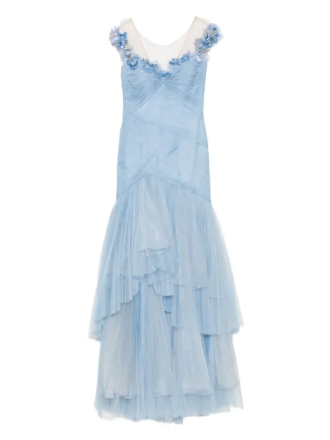 Gemy Maalouf flower-embellished layered tulle maxi dress