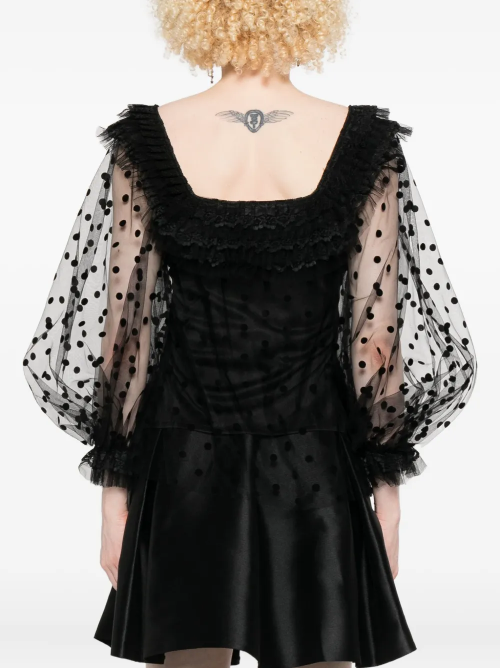 Gemy Maalouf Polka-dot Lace-trimmed Top In Black