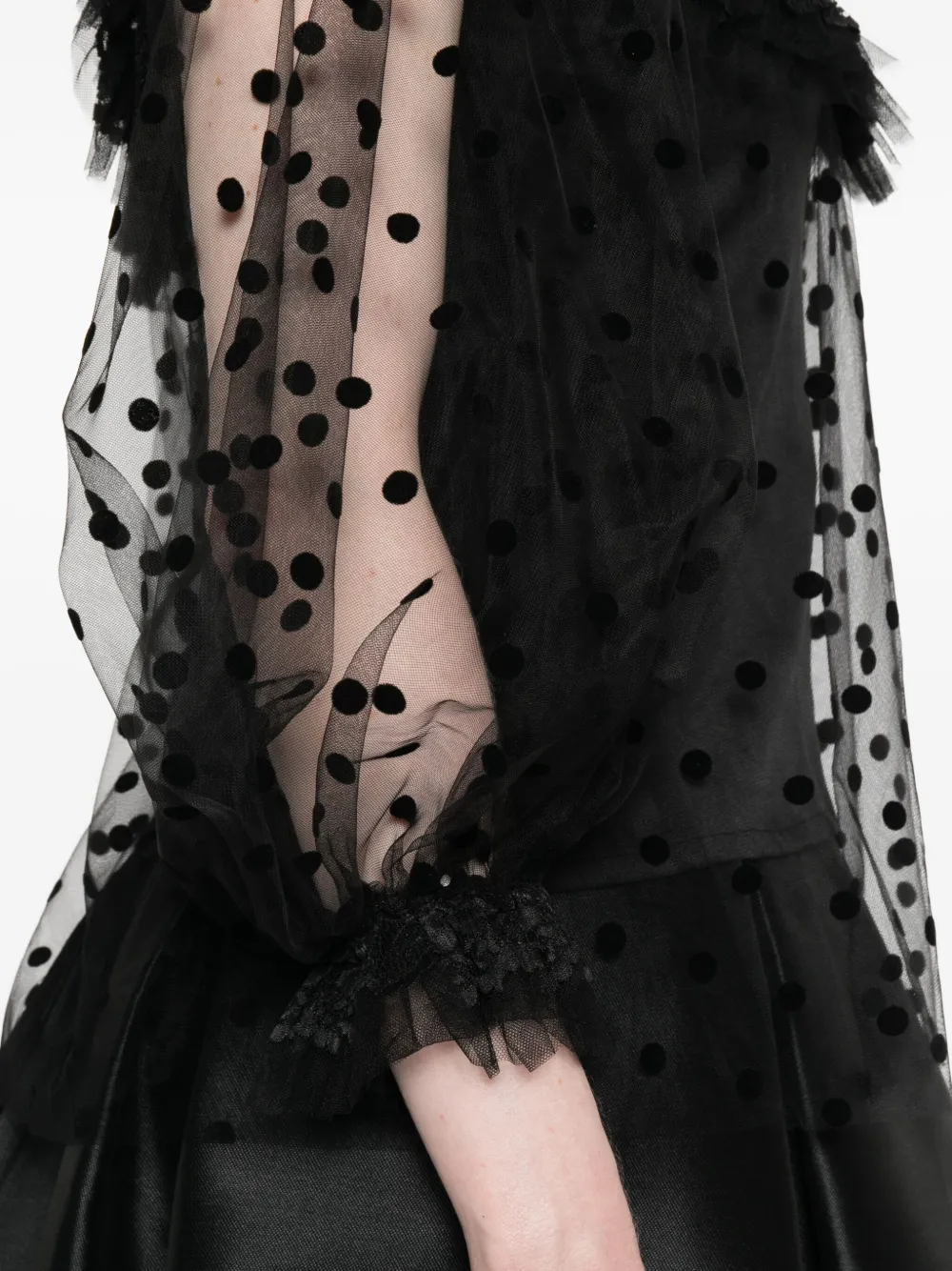 Gemy Maalouf Polka-dot Lace-trimmed Top In Black