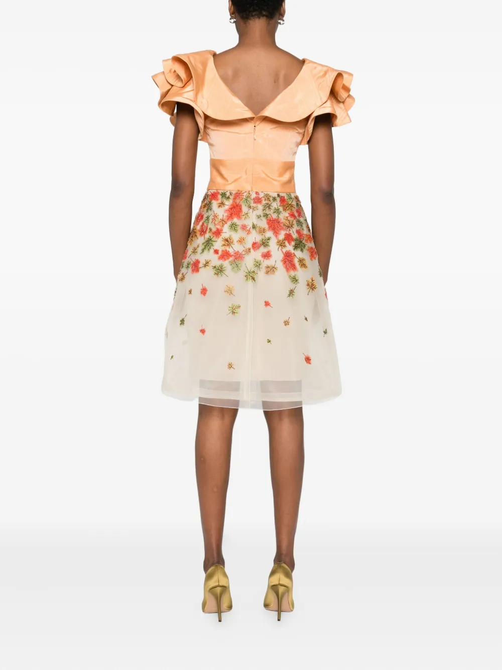 Gemy Maalouf Ruffled Leaf-embellished Dress In Multi
