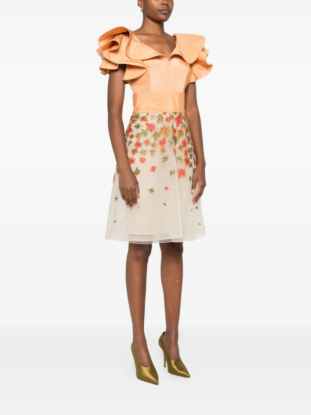 Gemy Maalouf Ruffled Leaf-embellished Dress In Multi