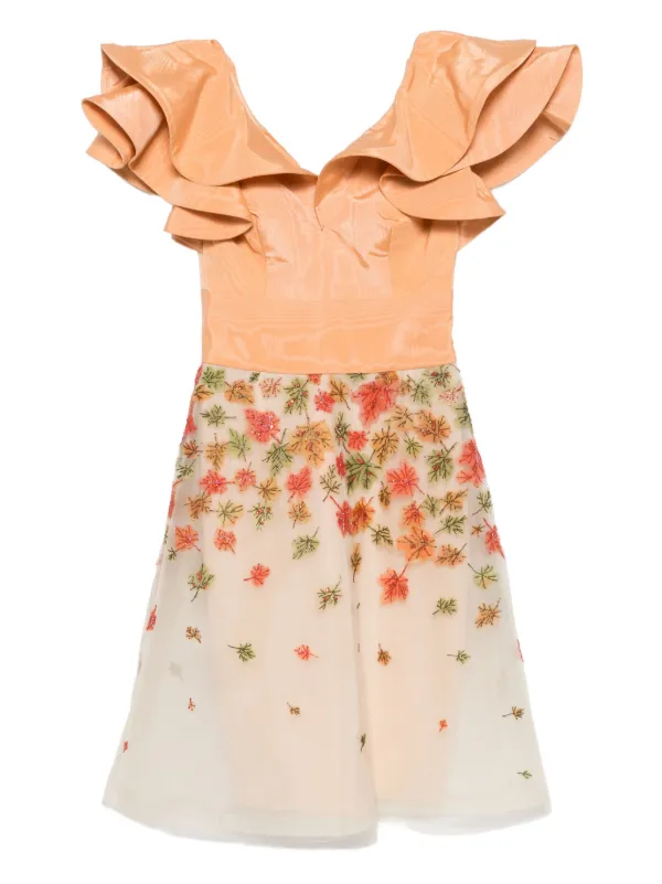 Gemy Maalouf ruffled leaf-embellished dress