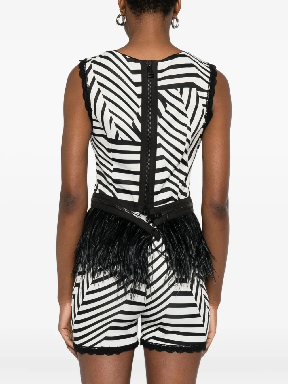 Gemy Maalouf Gestreepte top met veren afwerking Wit