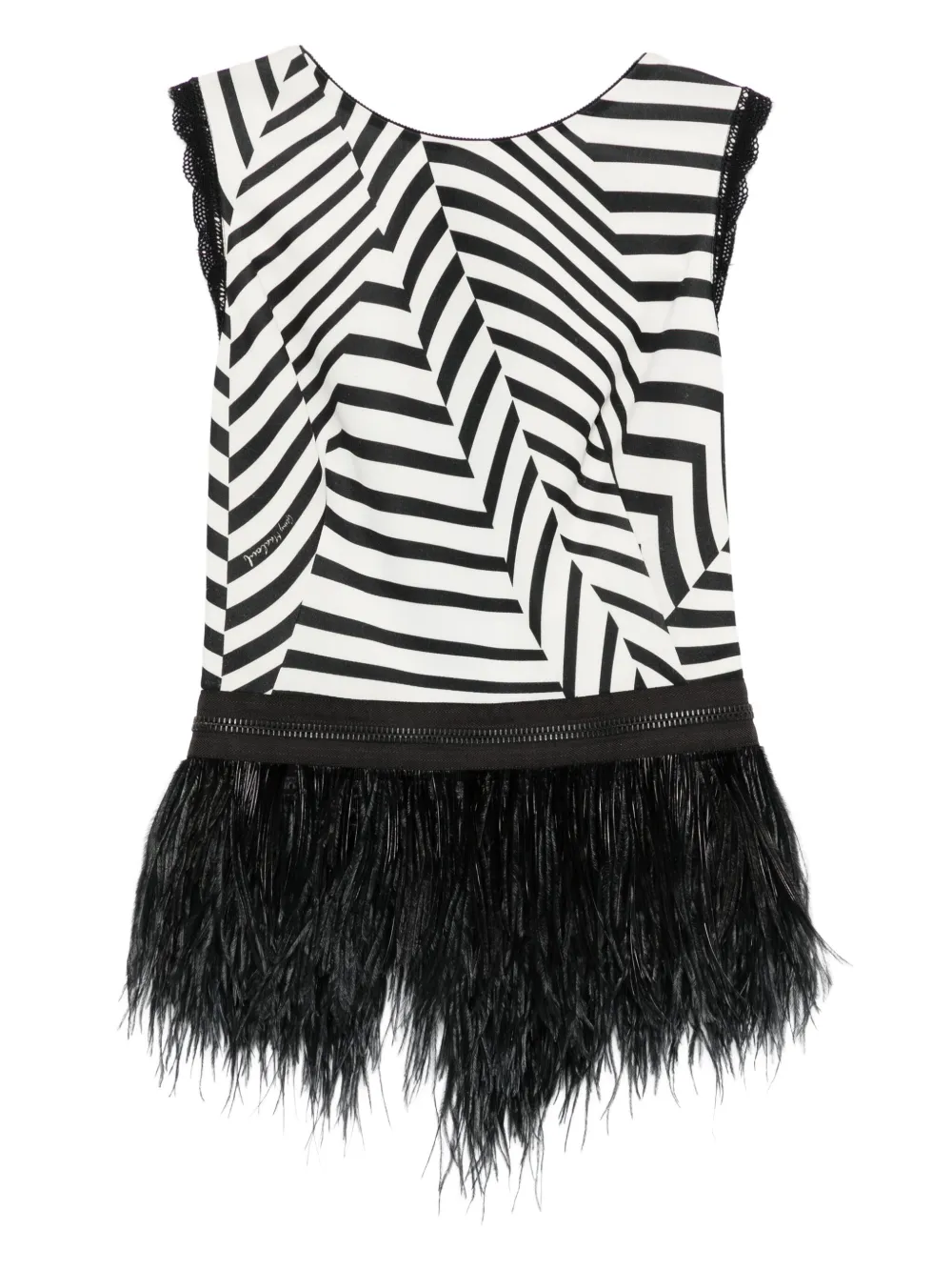 Gemy Maalouf striped feather-trim top | White | Image 1