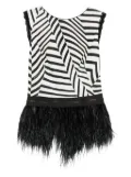 Gemy Maalouf striped feather-trim top - White