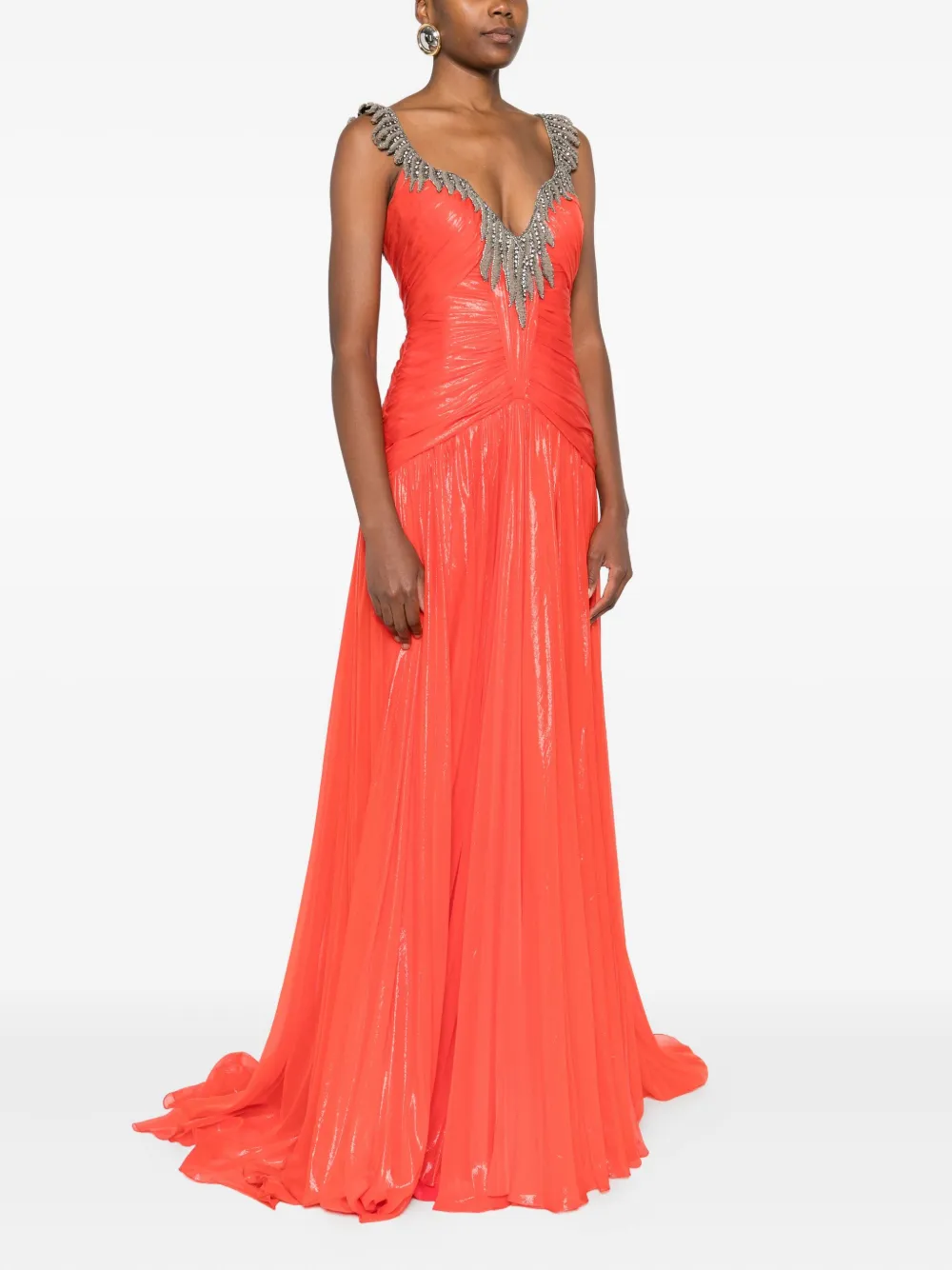 Gemy Maalouf Verfraaide maxi-jurk met plooien Rood