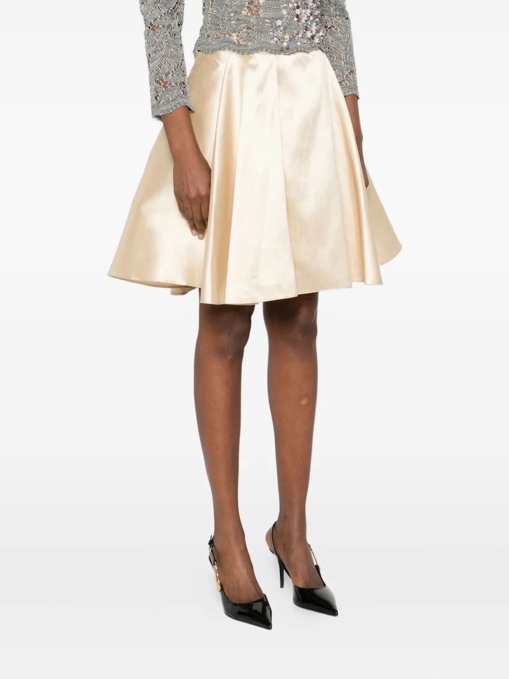 Gemy Maalouf Satijnen mini-rok met plooien Beige