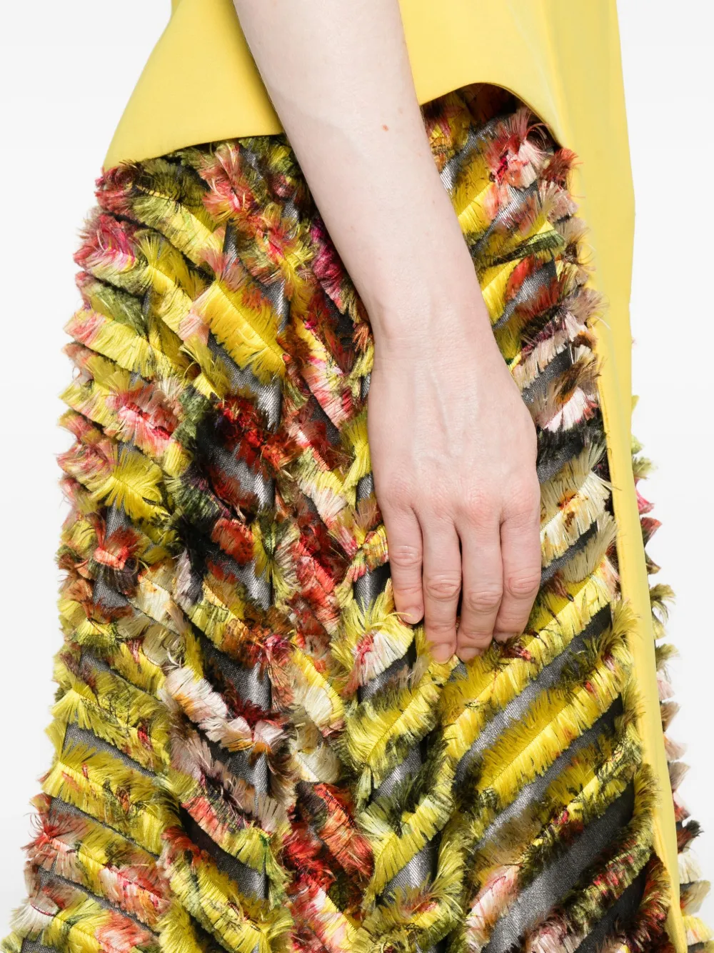 Gemy Maalouf Floral-print Fringed Maxi Skirt In Yellow