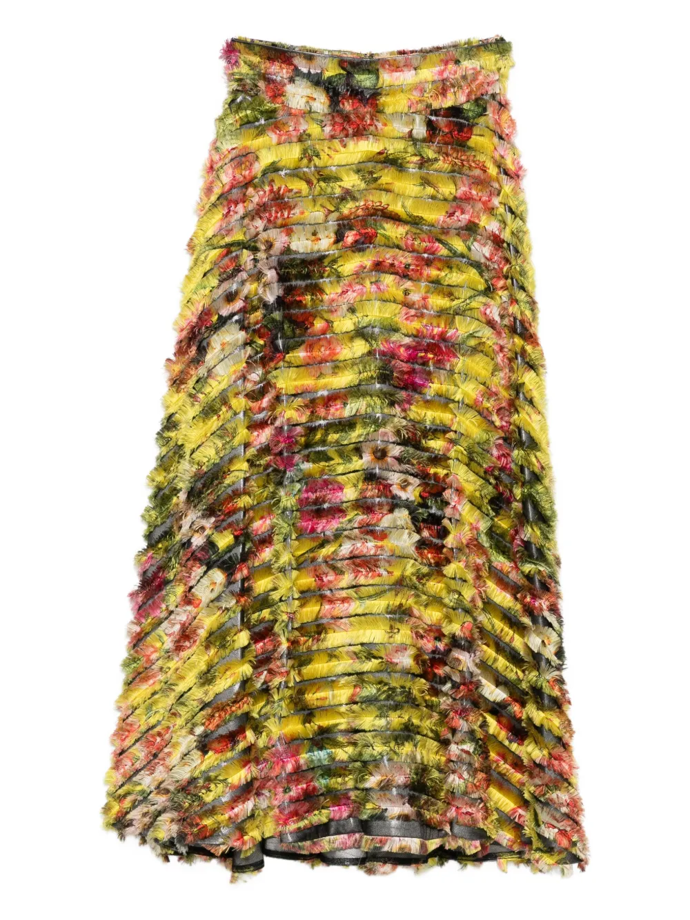 Gemy Maalouf Floral-print Fringed Maxi Skirt In Yellow