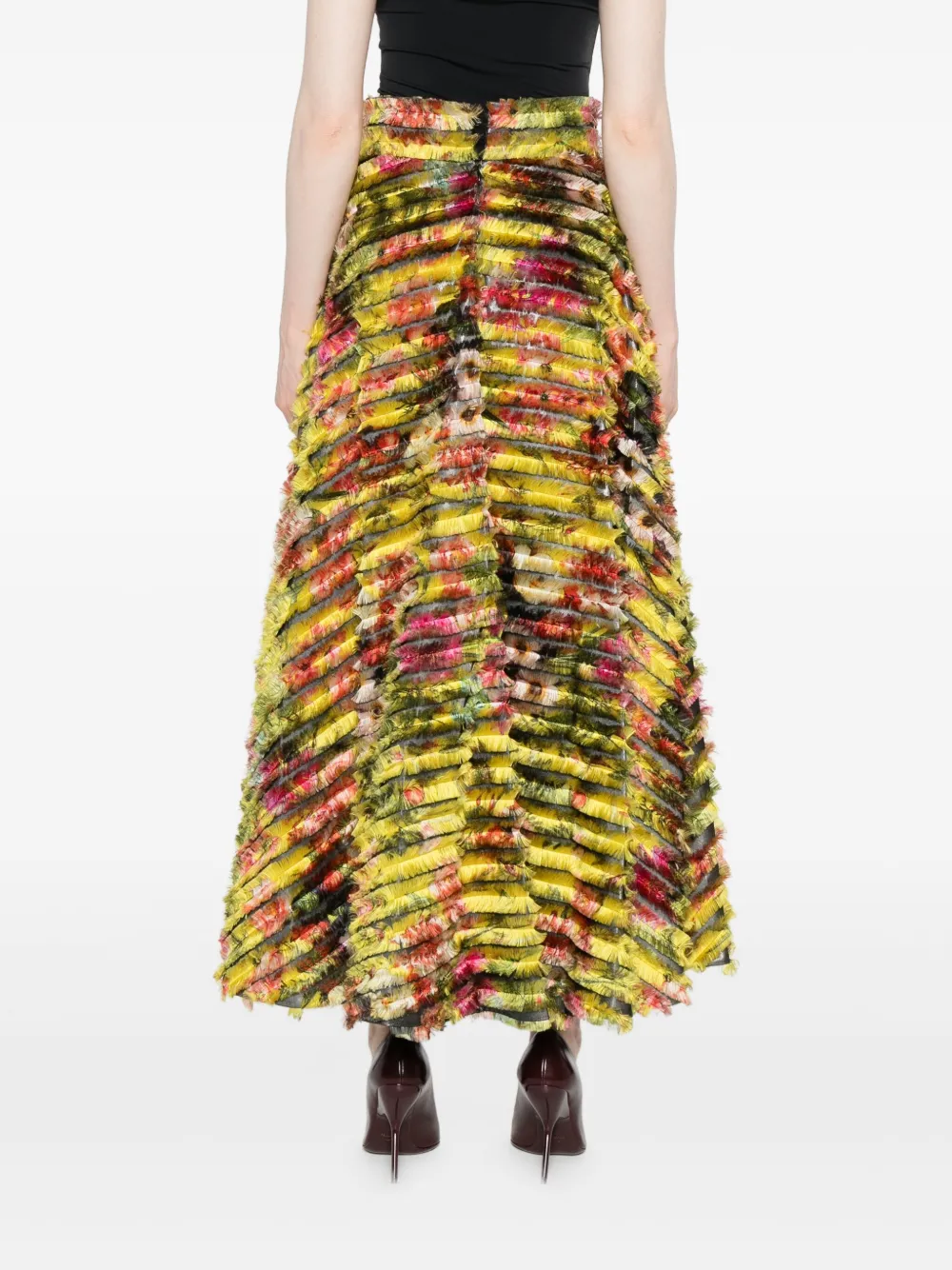 Gemy Maalouf Floral-print Fringed Maxi Skirt In Yellow