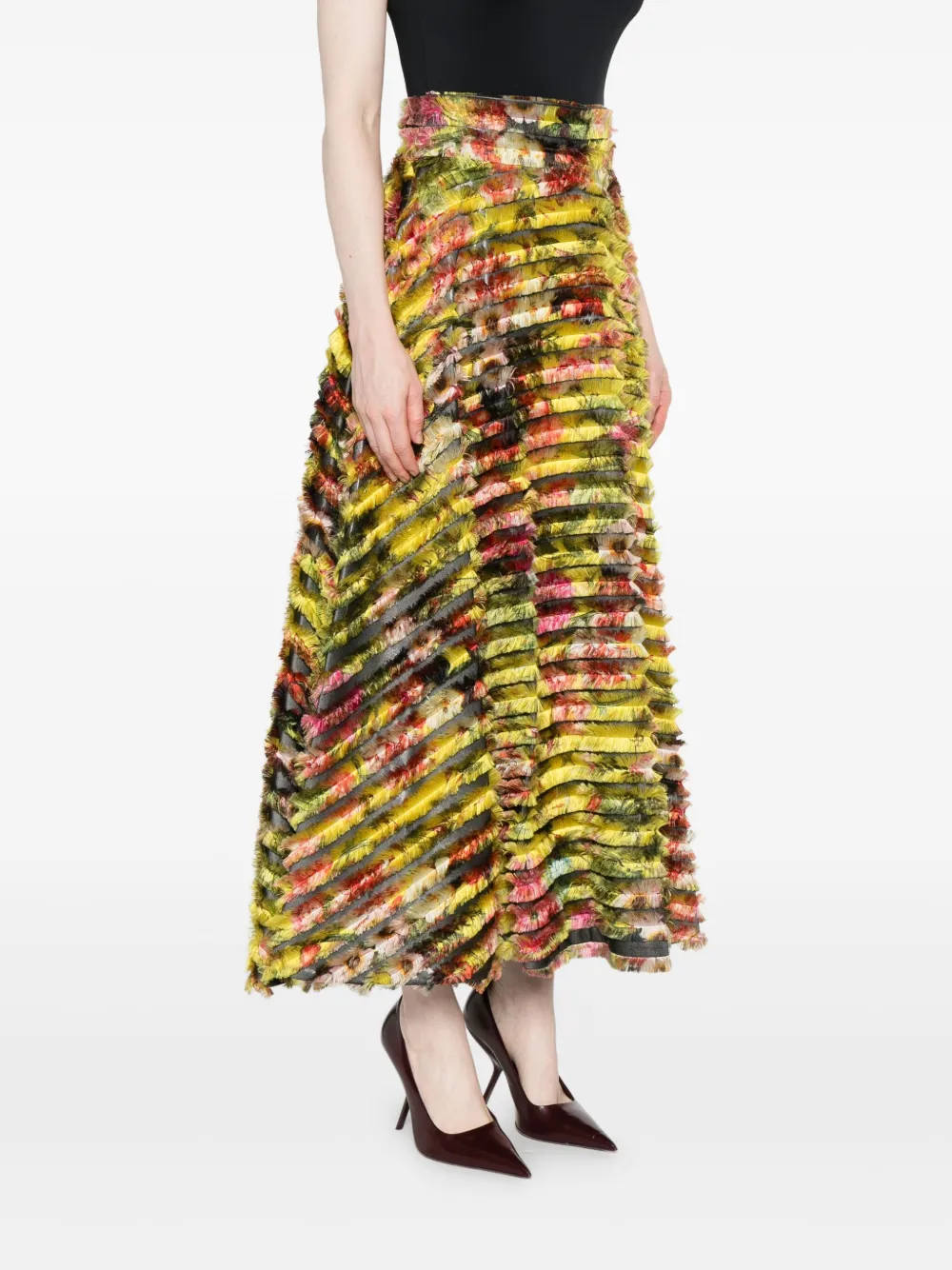 Gemy Maalouf Floral-print Fringed Maxi Skirt In Yellow