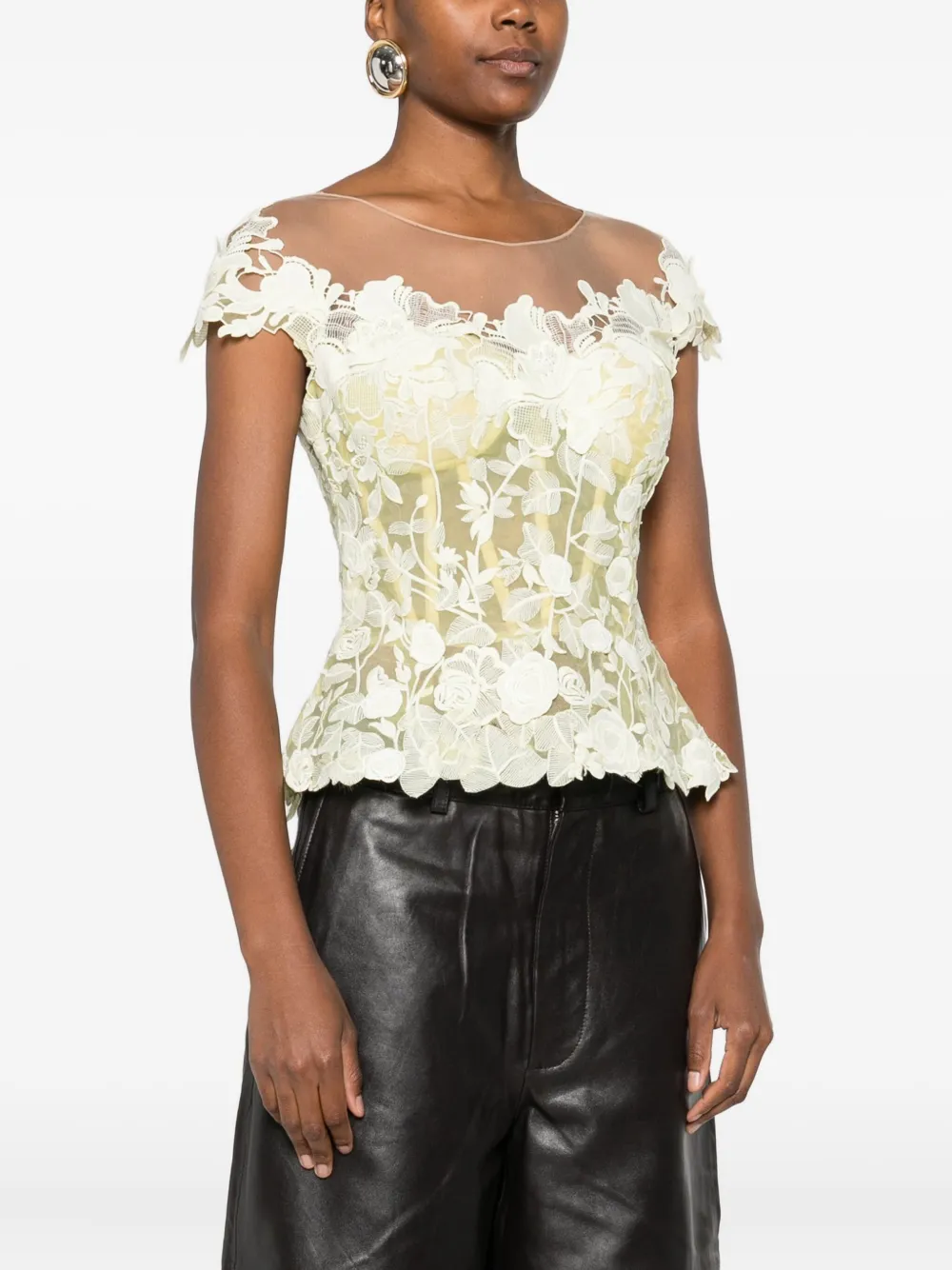  Gemy Maalouf Floral Lace Top - Yellow 