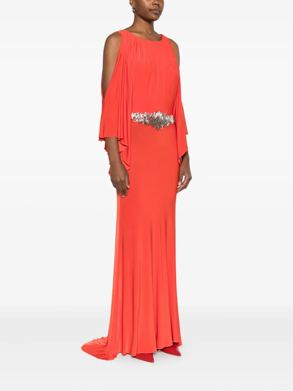 Gemy Maalouf Embellished Pleated Maxi Dress In Orange