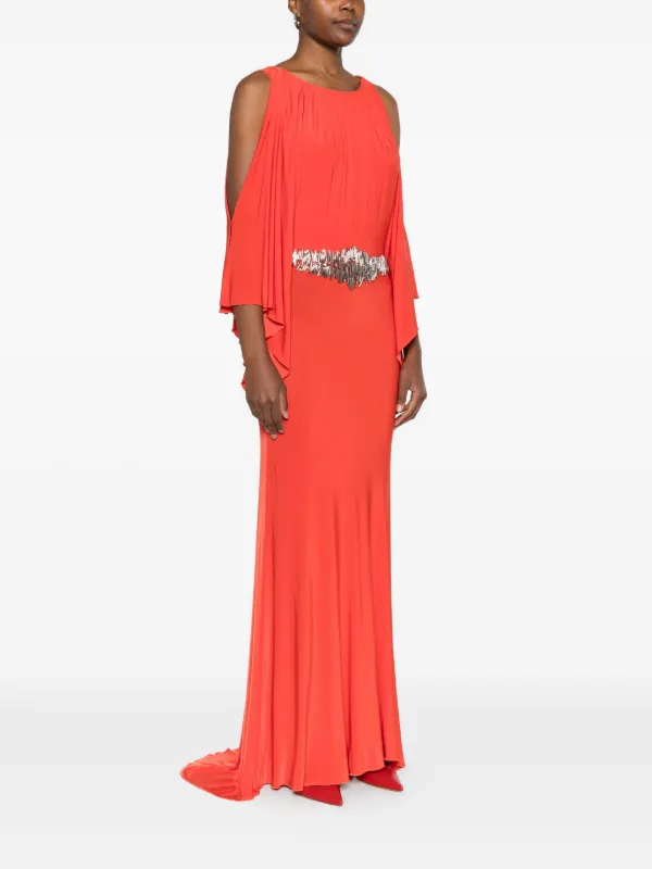 Gemy Maalouf Embellished Pleated Maxi Dress - Orange
