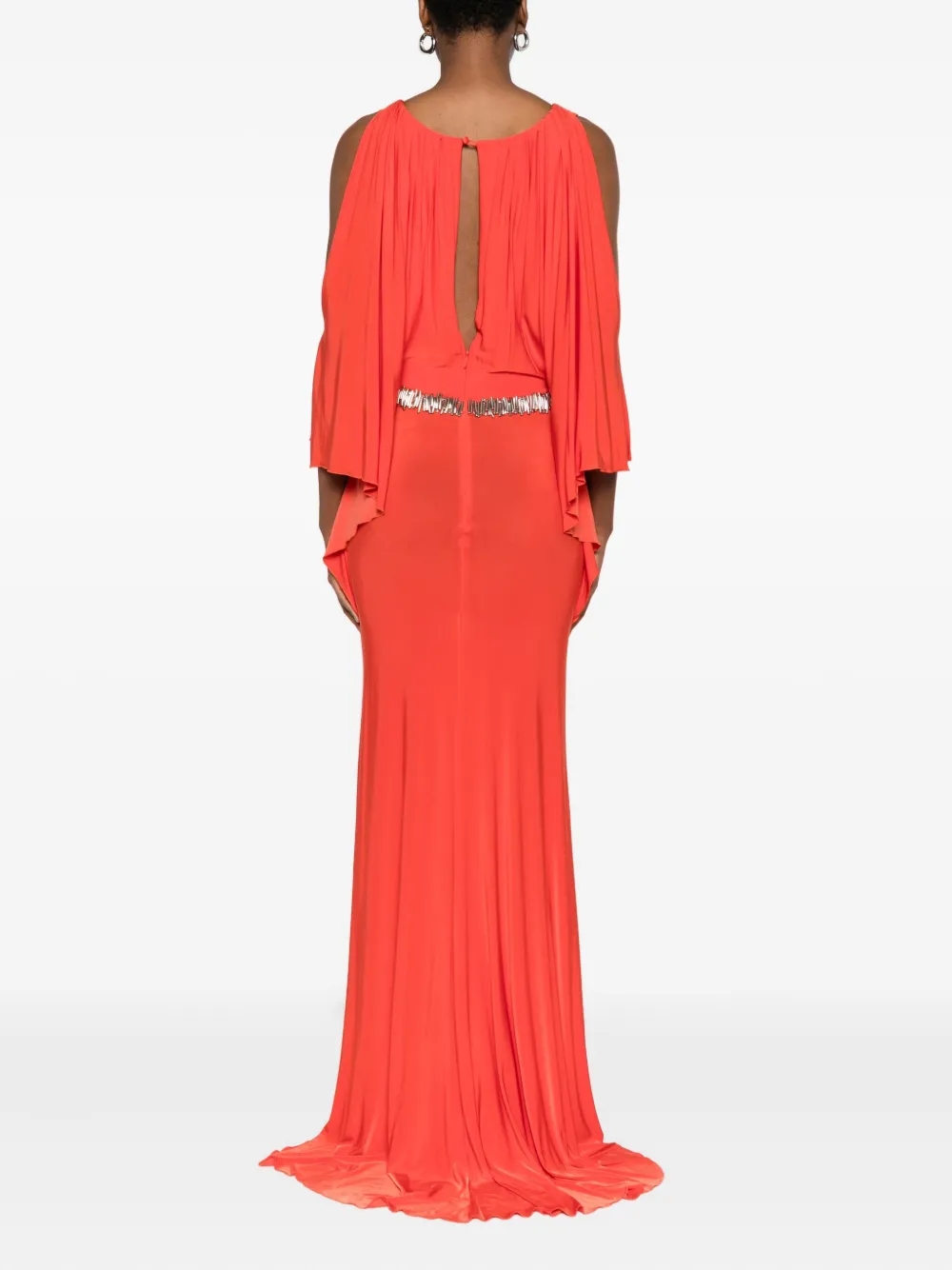 Gemy Maalouf Embellished Pleated Maxi Dress In Orange
