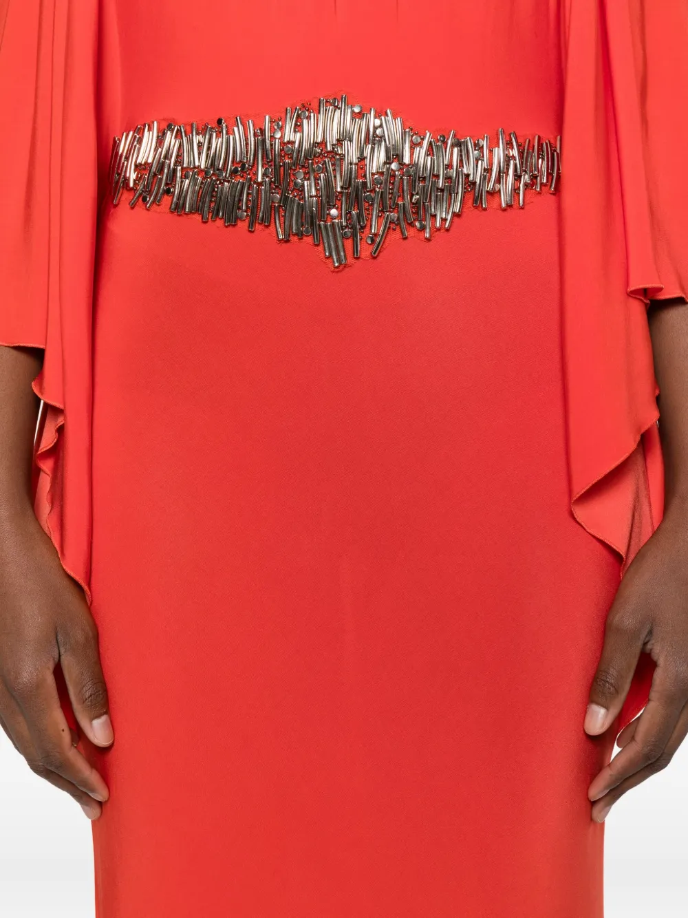 Gemy Maalouf Embellished Pleated Maxi Dress In Orange