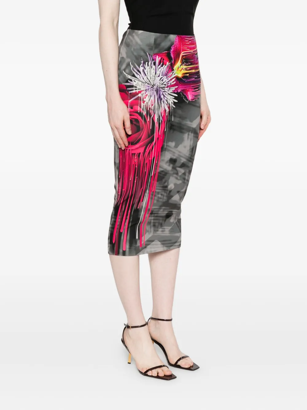 Gemy Maalouf Floral-print Zip-front Skirt In Multi