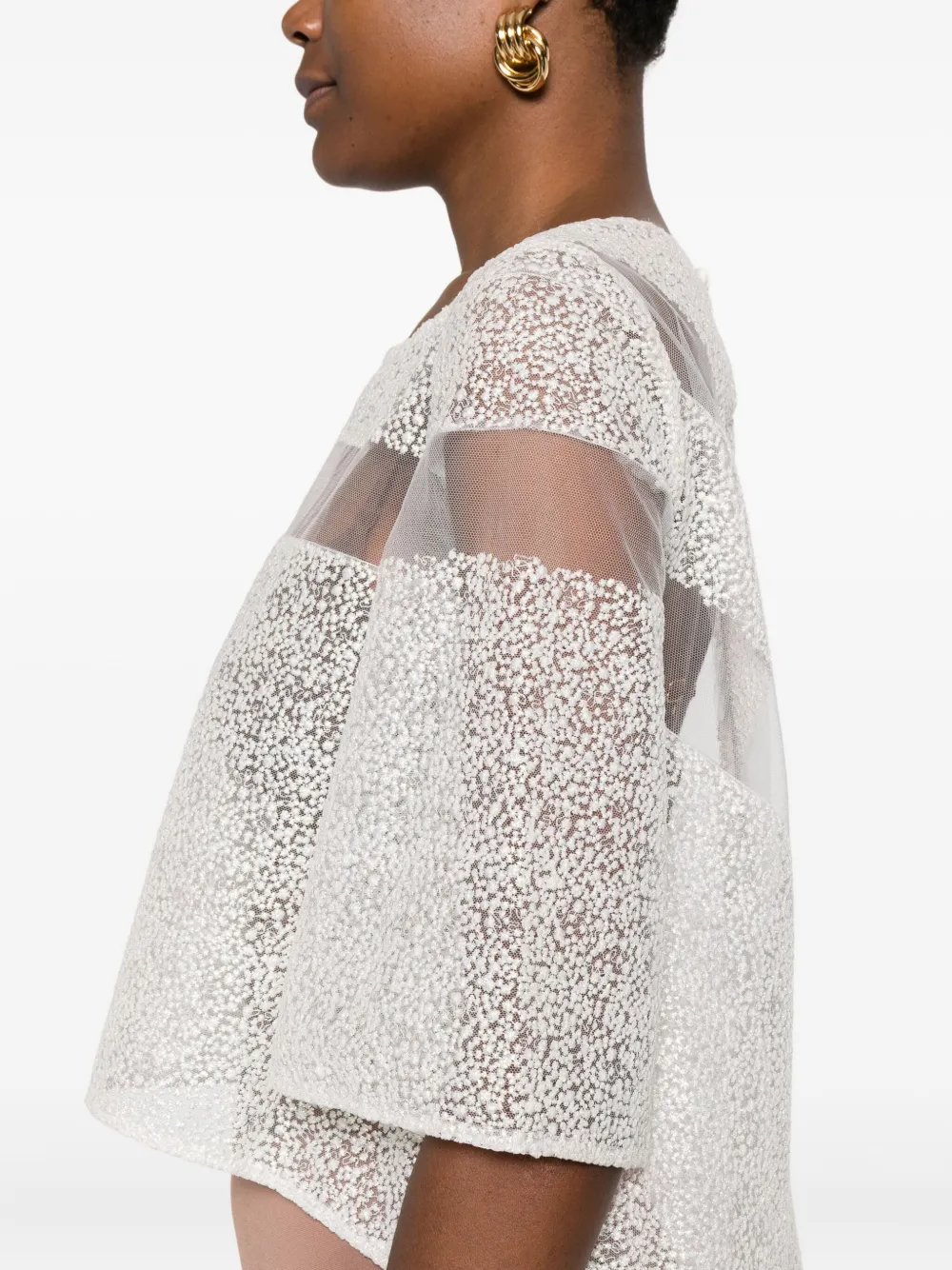 Gemy Maalouf Semi-sheer Bell-sleeve Top In White