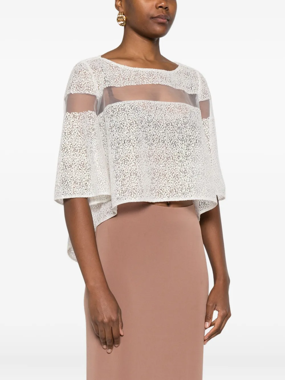 Gemy Maalouf Semi-sheer Bell-sleeve Top In White