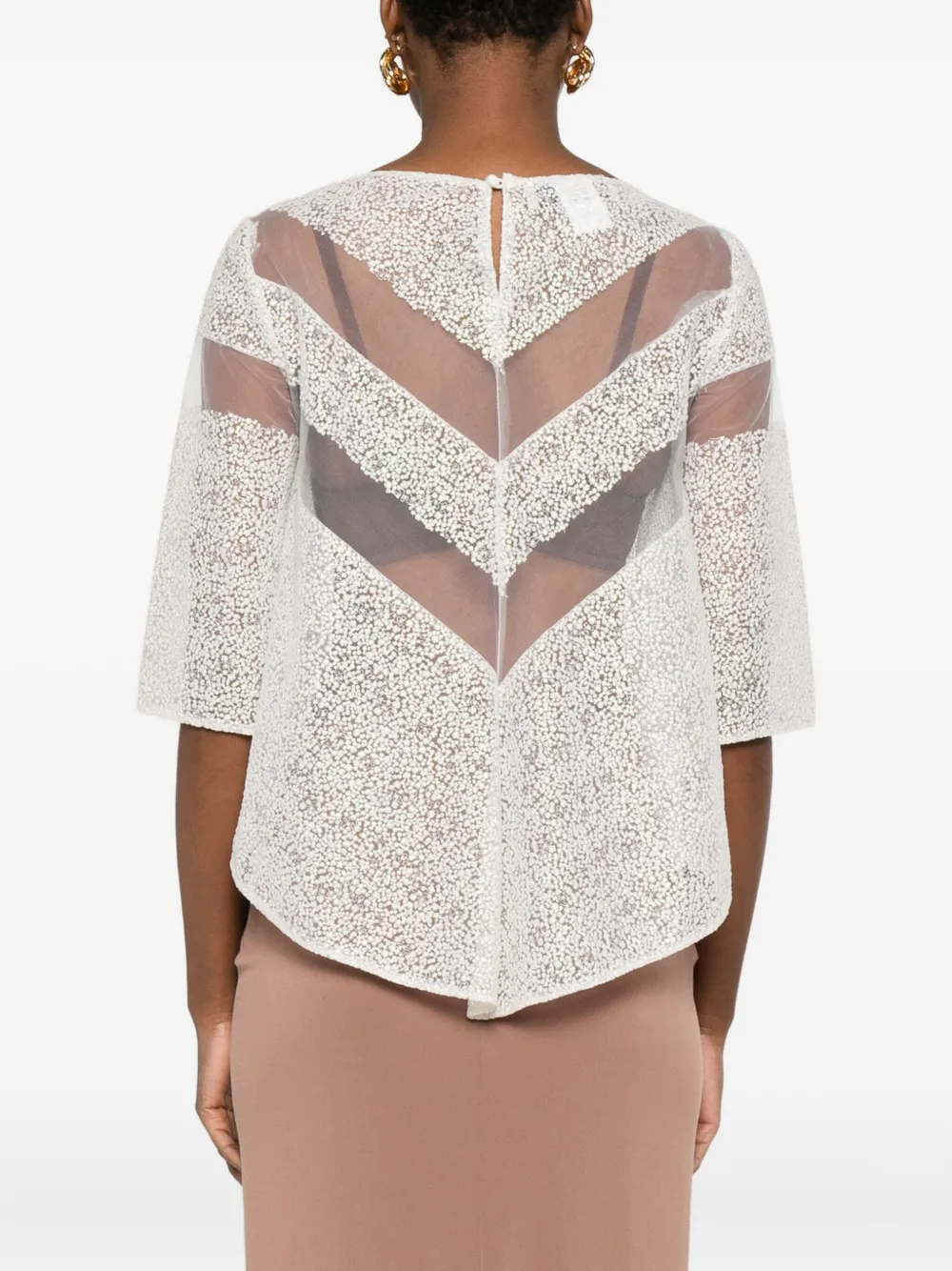 Gemy Maalouf Semi-sheer Bell-sleeve Top In White