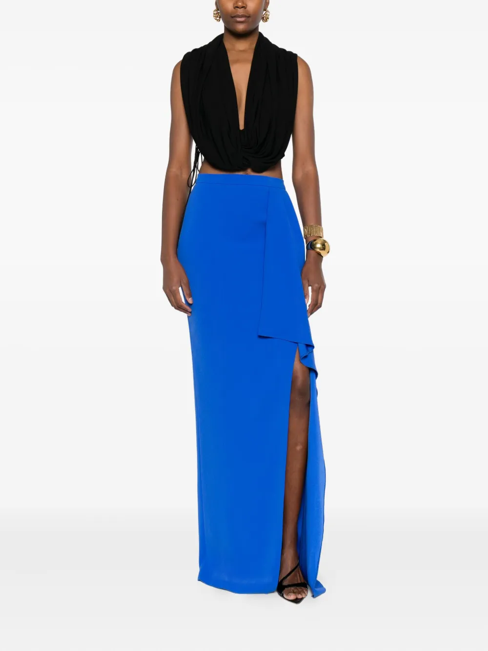 Gemy Maalouf Asymmetrische maxi-rok met ruches - Blauw