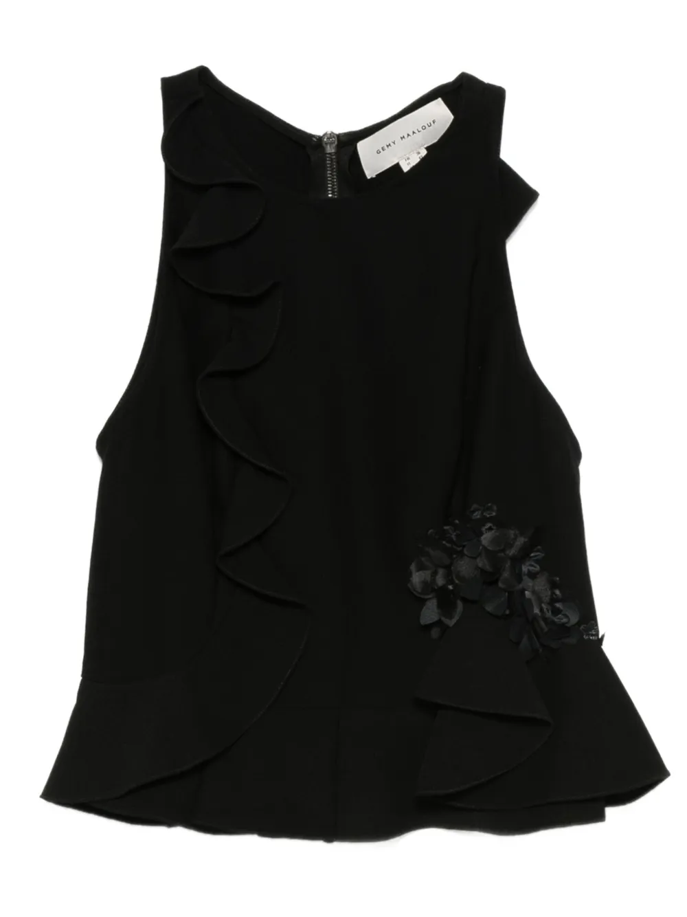 Gemy Maalouf ruffled floral-embellished top | Black | Image 1