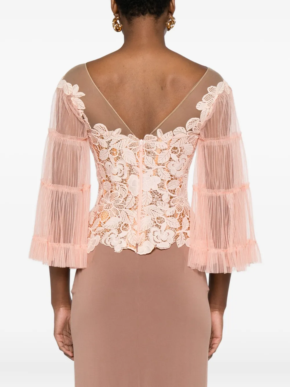 Gemy Maalouf Lace-trimmed Ruffled Top In Pink