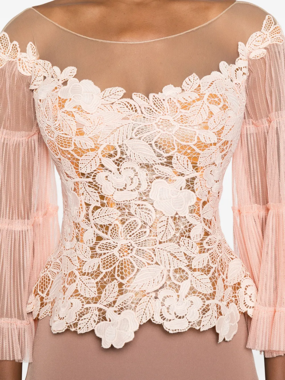Gemy Maalouf Lace-trimmed Ruffled Top In Pink