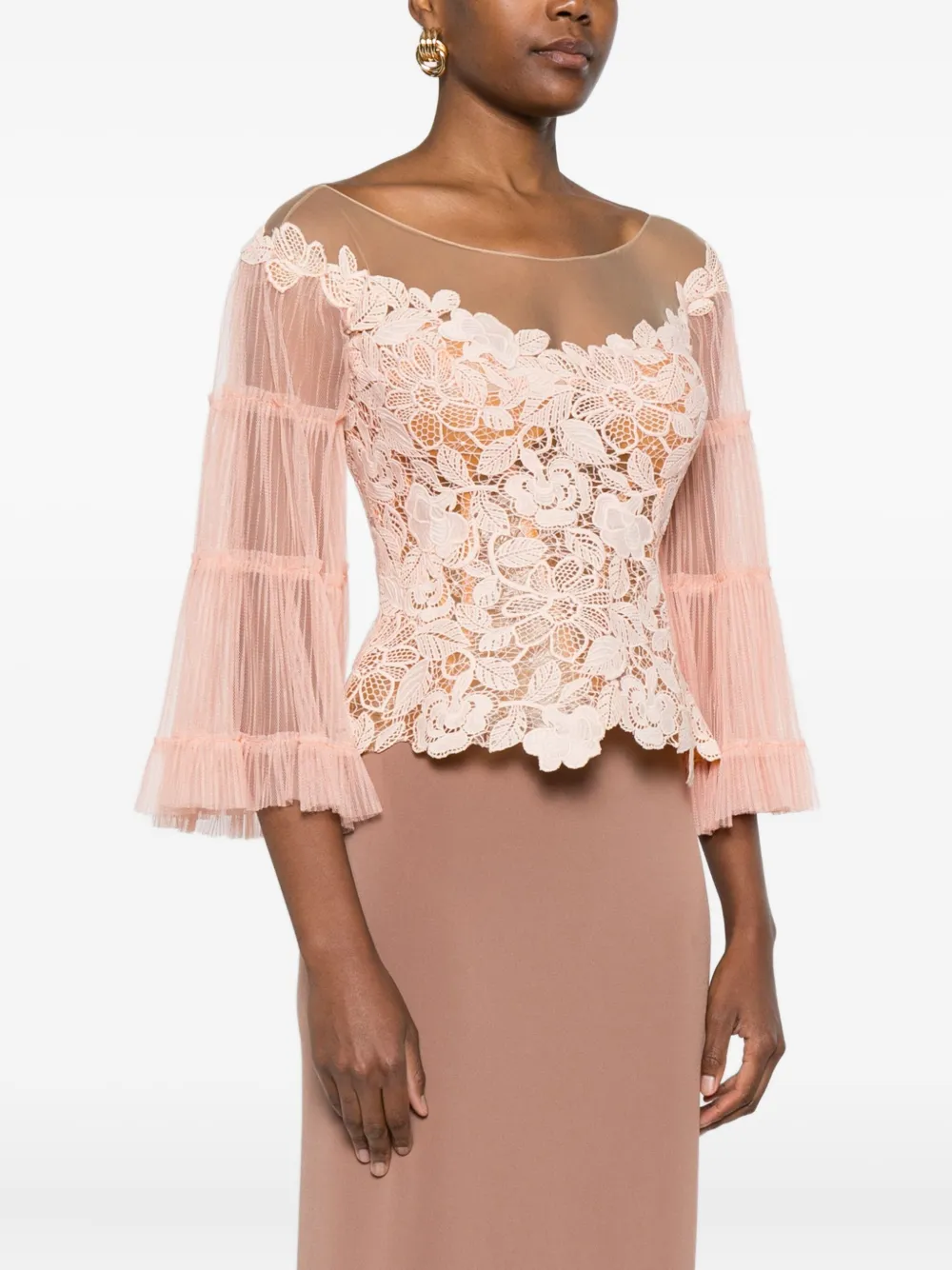 Gemy Maalouf Lace-trimmed Ruffled Top In Pink