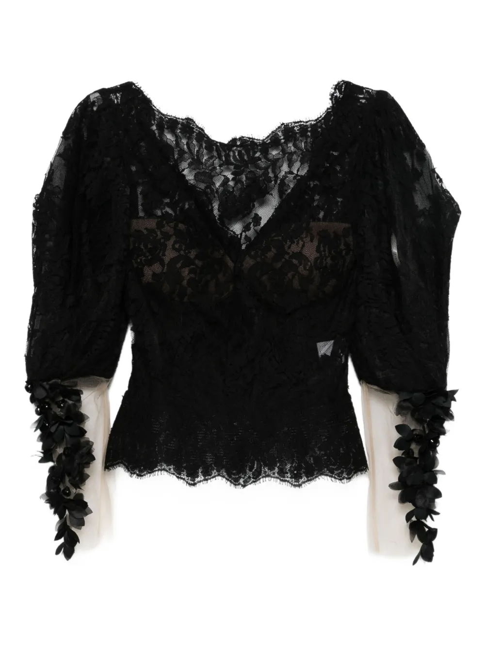 Gemy Maalouf floral-lace puff-sleeve top | Black | Image 1