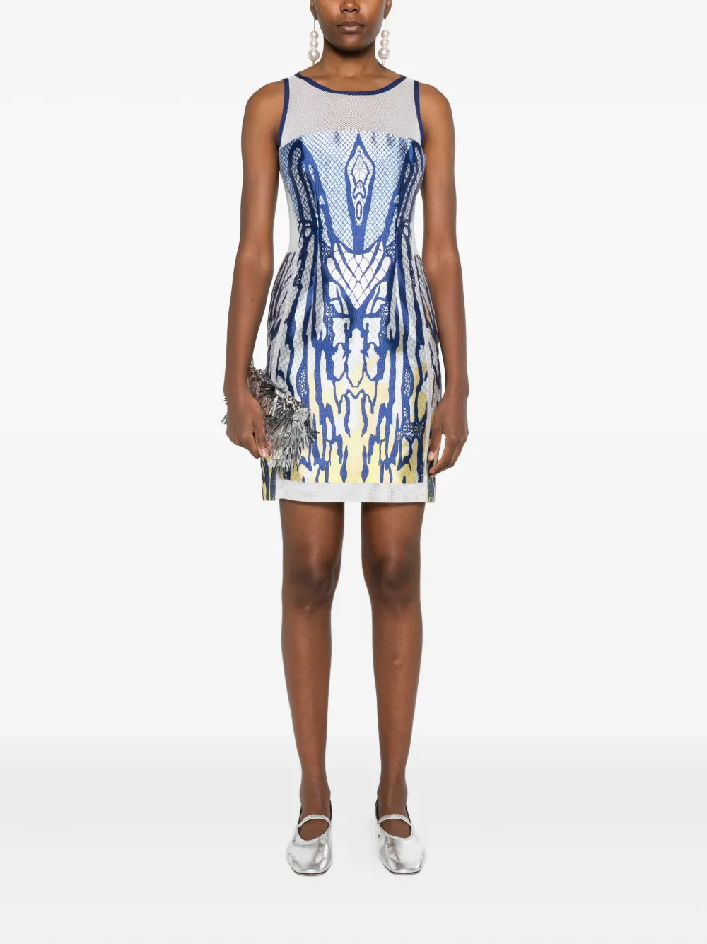 Gemy Maalouf Mini-jurk met mesh vlakken - Blauw