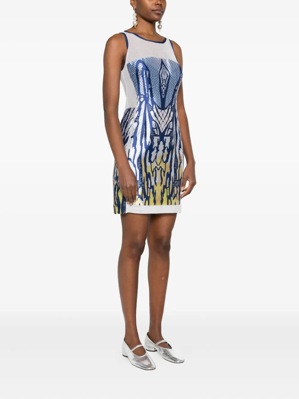Gemy Maalouf Mesh-insert Mini Dress In Blue
