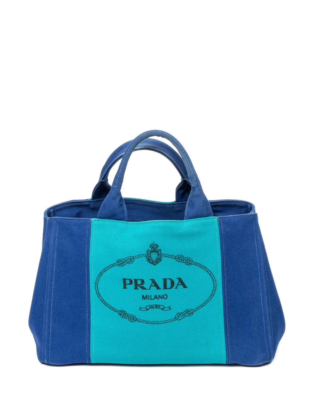 Prada Pre-Owned medium Bicolor Canapa logo-detail tote bag - Blue