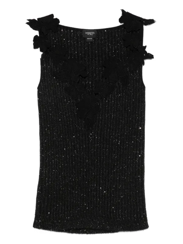 Giambattista Valli Floral-motif Embellished Top in Black