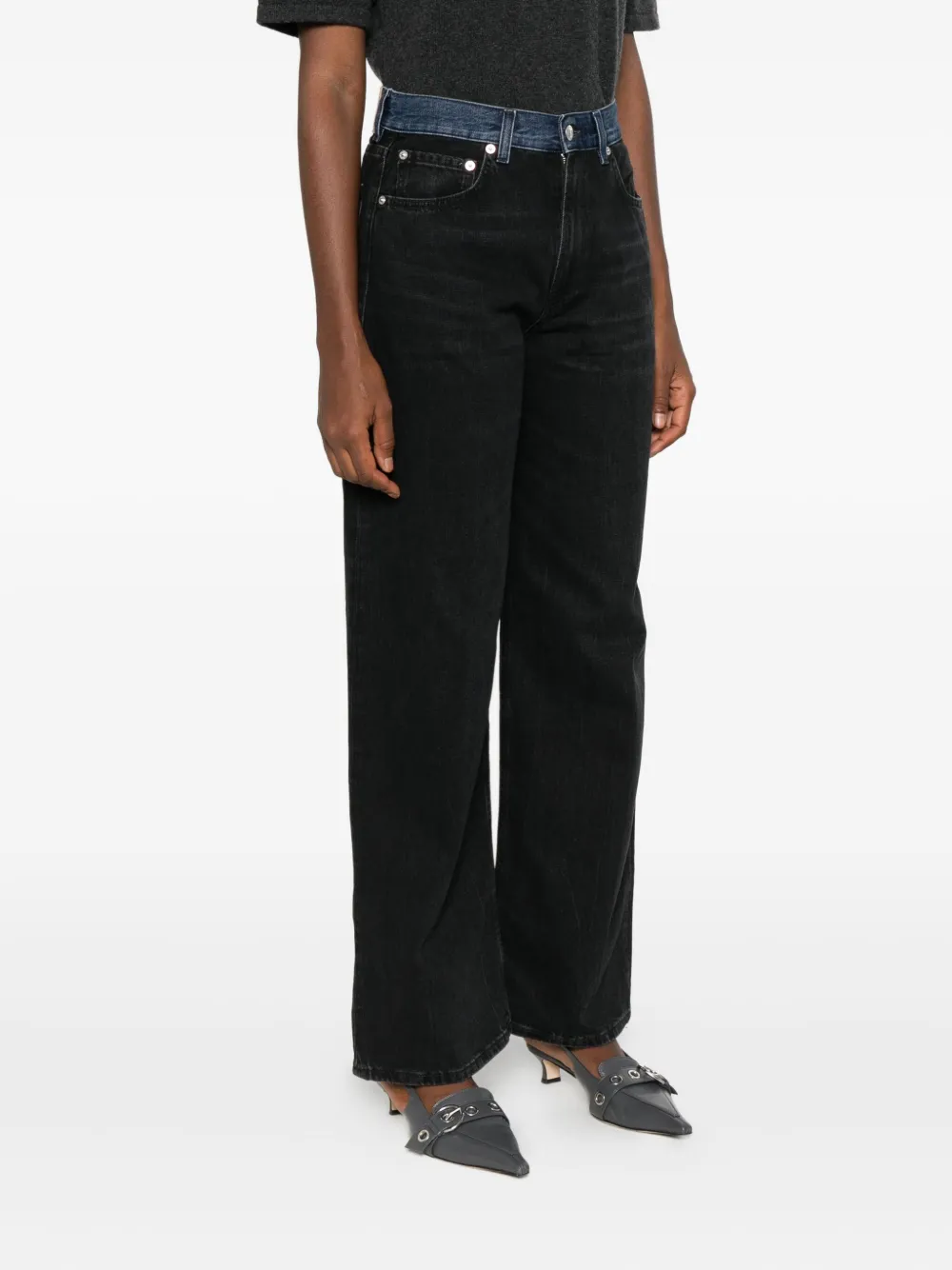  6397 Contrast-waistband Jeans - Black 
