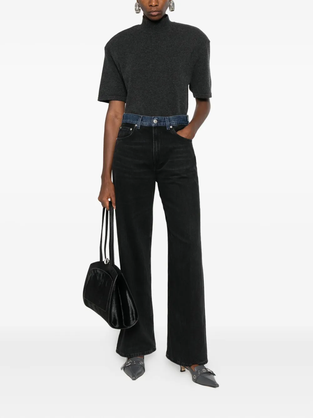 6397 Jeans met contrasterende tailleband - Zwart