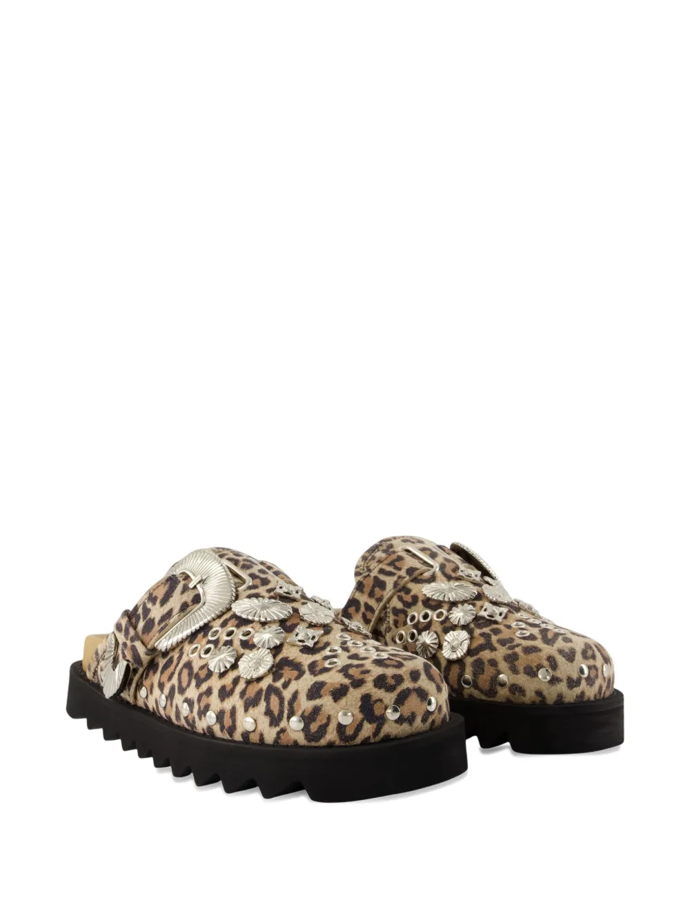 Toga Buckle-embellished Leopard-print Flat Mules In Brown