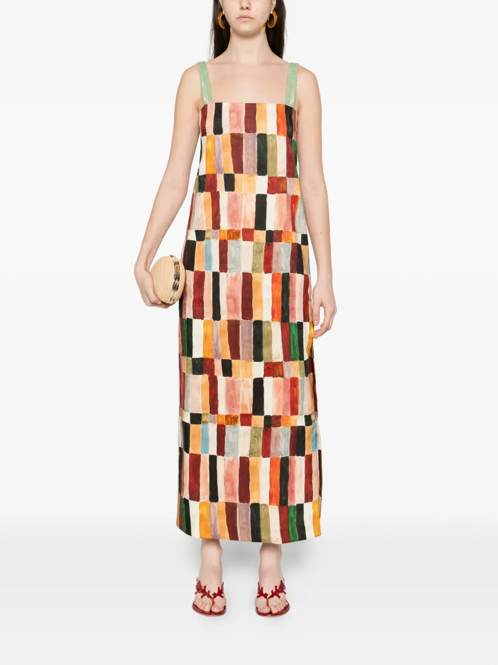 ALEMAIS x LRNCE Marjorelle square-neck strappy midi dress - Beige