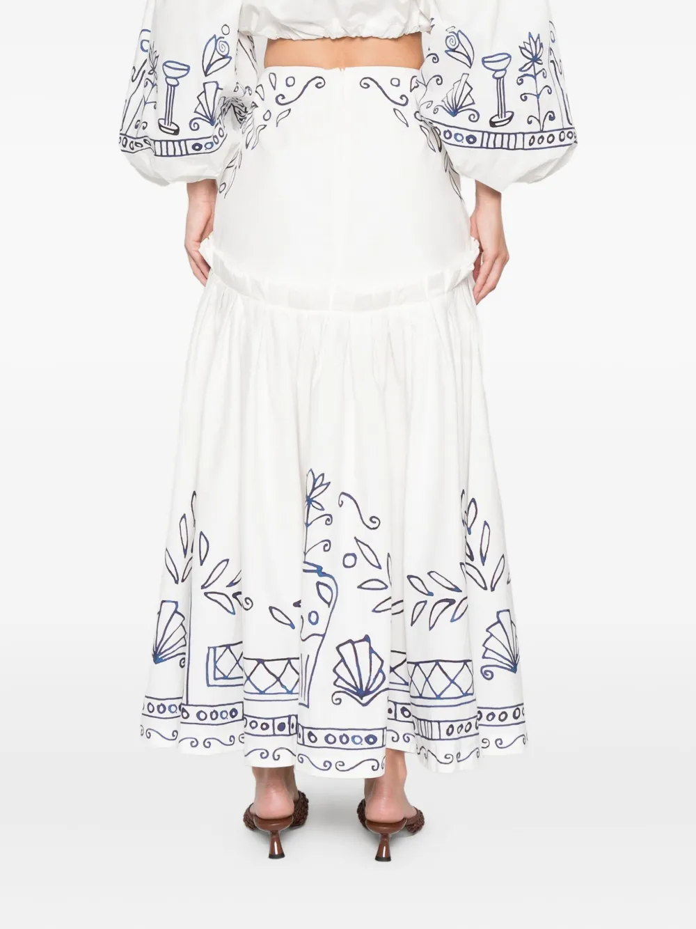 Alemais X Lrnce Leela Pleated Printed Maxi Skirt In White