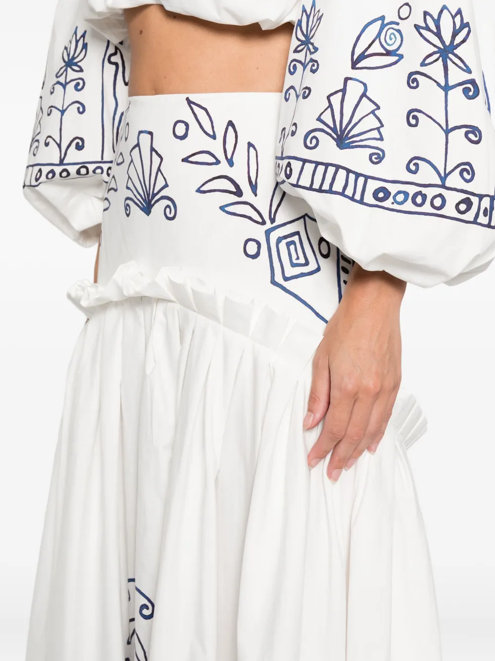 Alemais X Lrnce Leela Pleated Printed Maxi Skirt In White