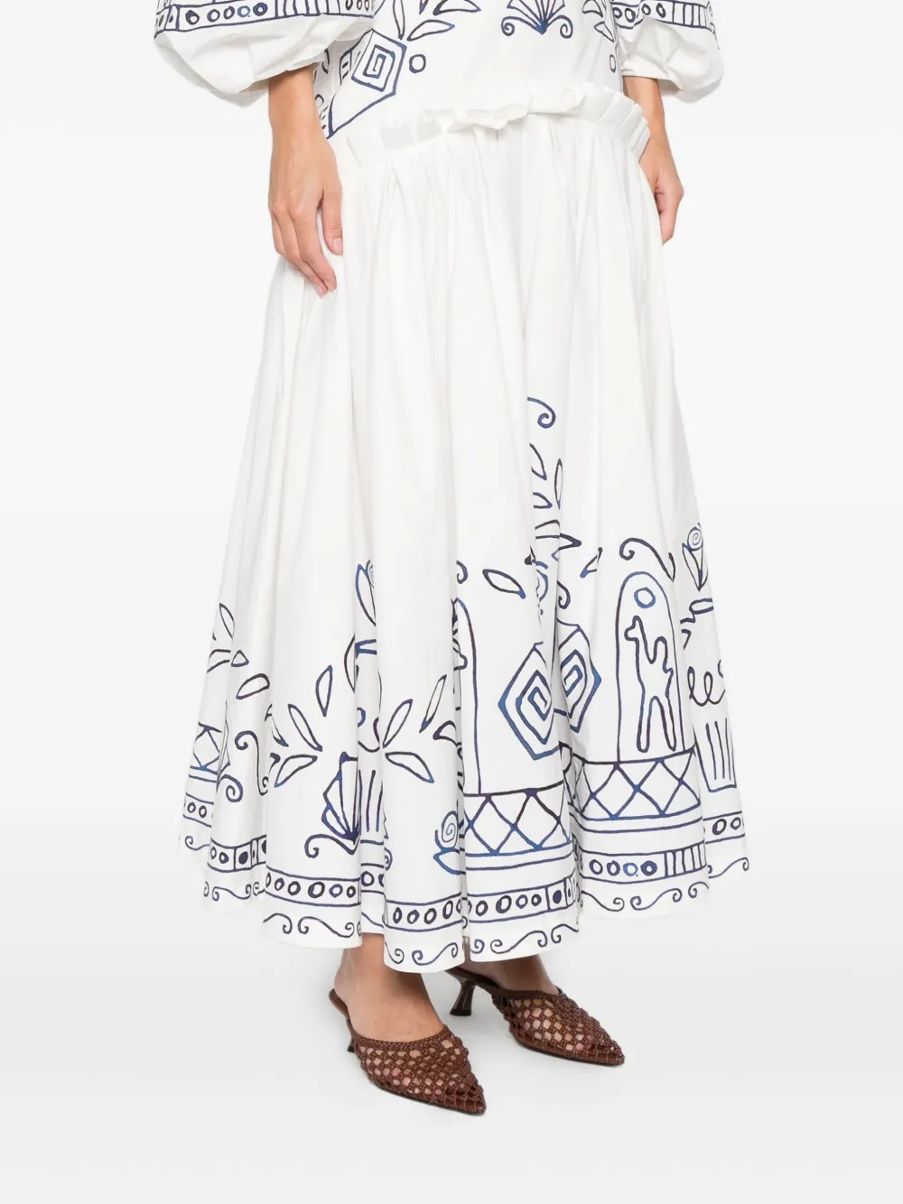 Alemais X Lrnce Leela Pleated Printed Maxi Skirt In White